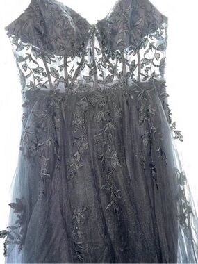 David's Bridal Black Lace Appliqué Tulle Gown